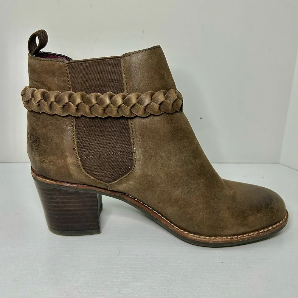 Sperry Top-Sider Liberty Brown Leather Ankle Boots Braided Buckle Detail Sz 7